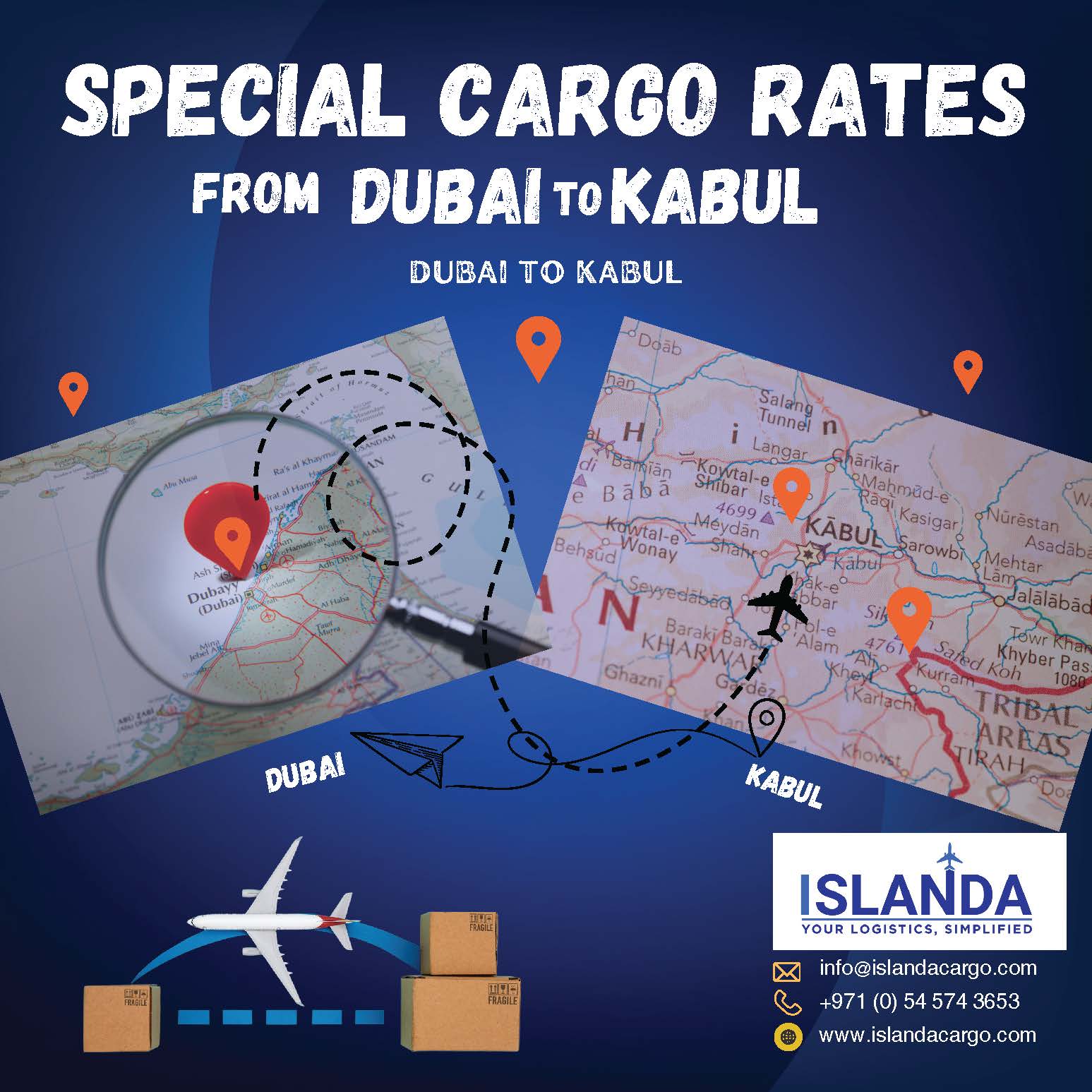 Dubai to Kabul Afghanistan Cargo discounted special rate